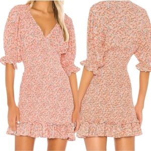 FAITHFULL THE BRAND Margherita Smocked Mini Dress | Floral Short Puff Sleeve | 6